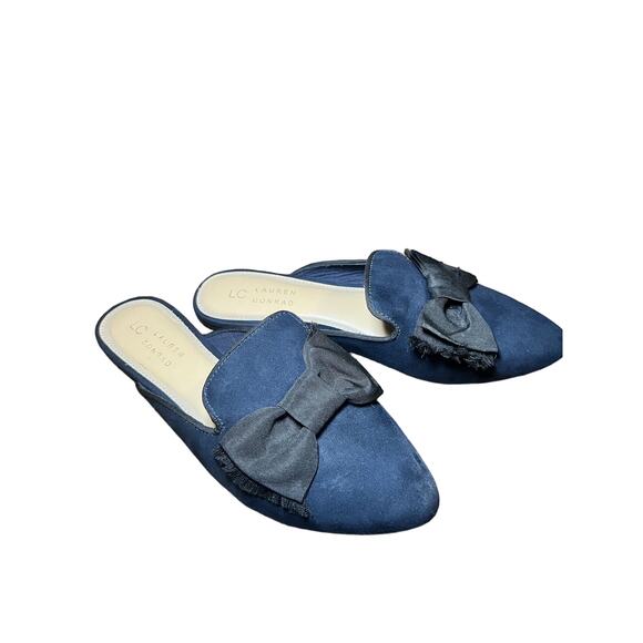 LC Lauren Conrad Navy Suede Bow Mules Size 7 Slip-On Flats Business Casual work - Picture 4 of 9